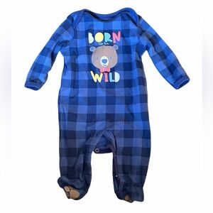 Quiltex Born to be Wild Bear Buffalo Plaid Footed Sleeper 3/6M
